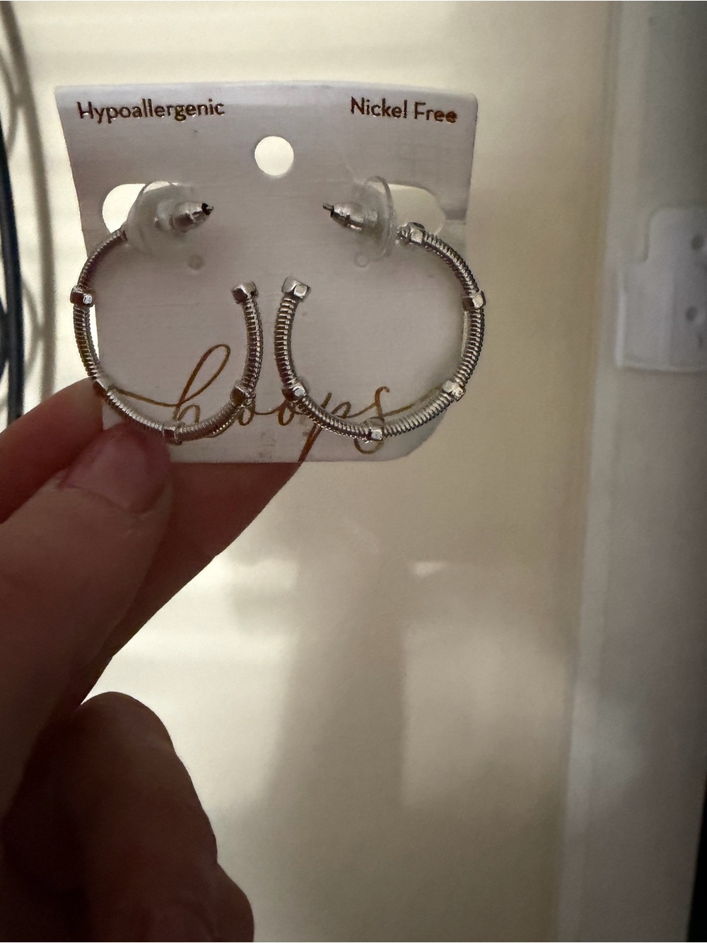 Silver Textured Coil Hoop Earrings - Hypoallergenic